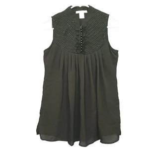 Charlotte Russe Shirt Womens Medium Buttons Beads Pleats Lined Black Sleeveless